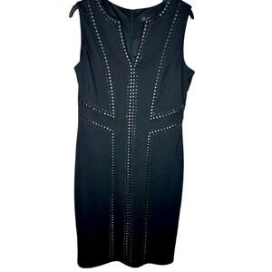 Cartise Studded Mini Sheath Dress Size 4 Black V Neck Sleeveless